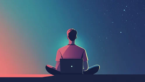 Quiet night of coding and stargazing under a dreamy sky.