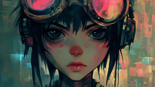 Goggled dreamer gazes ahead with quiet cyberpunk resolve