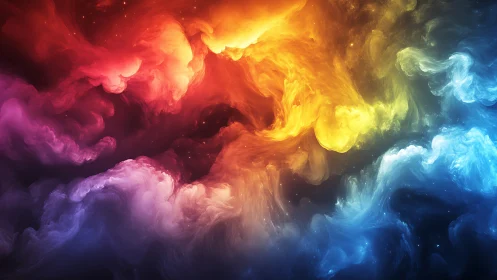 Prismatic nebula clouds swirling in luminous cosmic contrast.