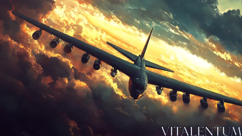 Stormborne sky titan dives through molten sunset clouds.