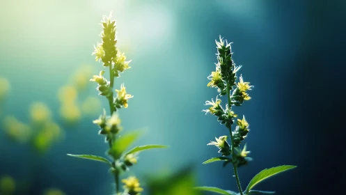 Delicate Wildflowers Against Teal Gradient Background.