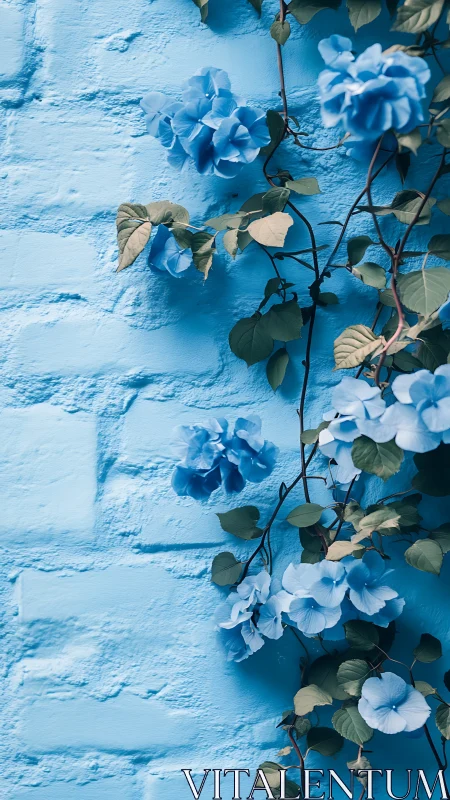 Blue Morning Glories Climbing Textured Azure Wall
