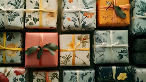 Floral gift boxes line up like a soft symphony of surprises.