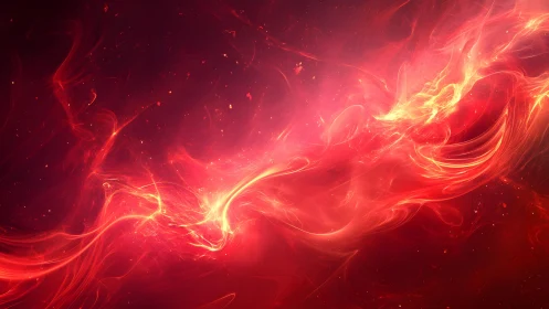 Vivid Red Energy Wave Abstract Digital Art with Fiery Highlights.