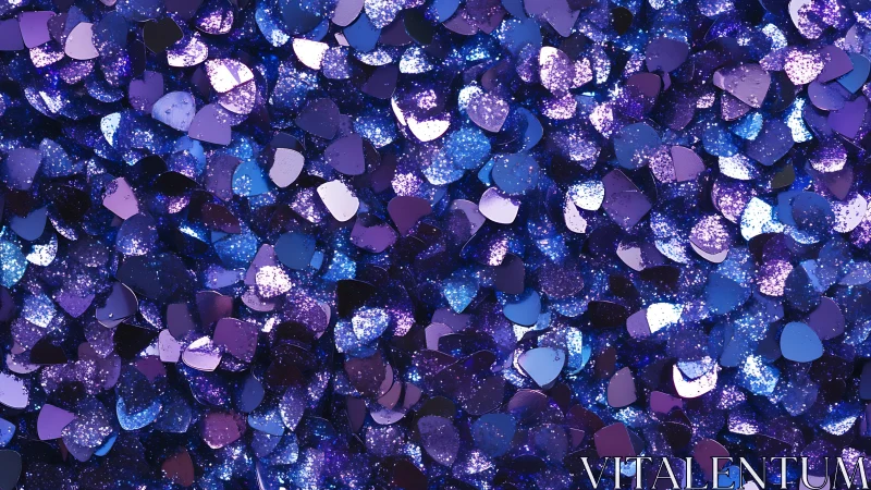 Iridescent violet heart confetti with dense glitter texture.