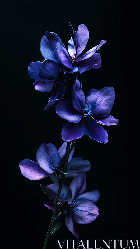 Purple Flower Silhouette on Black Background.