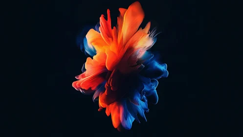 Central abstract color plume forms against uniform dark field