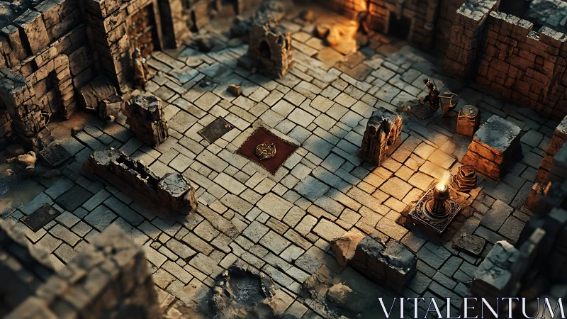 Torchlit ruin waits while lone adventurer studies the sigil