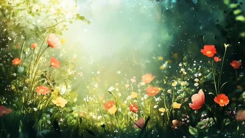 Luminous Garden Whispers: Where Wildflowers Dance in Golden Light.