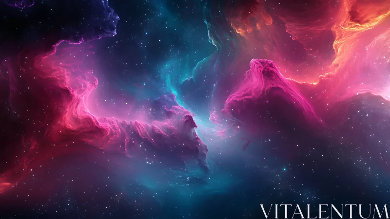 Dreamy cosmic nebula swirling in neon starlit colors.