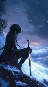 Snowbound sentinel pauses as dusk carves a frozen horizon