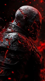 Volcanic war sentinel with fissured armor in ember bloom.