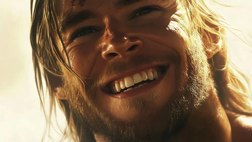 Photorealistic close-up portrait with radiant backlit highlights.