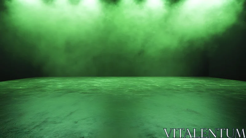 Green volumetric spotlight stage with reflective textured floor