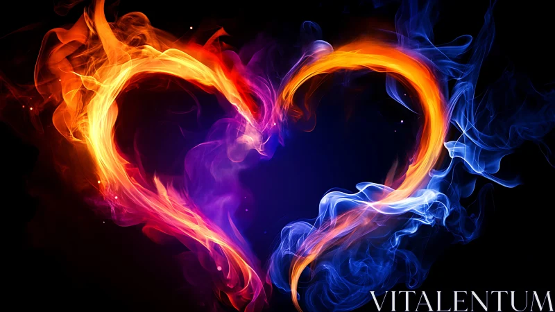 Luminous Heart Form: Fire and Ice Collision in Digital Space.