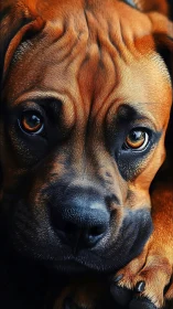Honey-eyed hound in soulful close-up, wrapped in quiet longing.