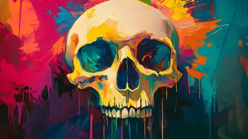 Chromatic human skull rendered in expressive digital impasto