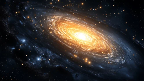 Luminous spiral galaxy glows with radiant stellar energy.