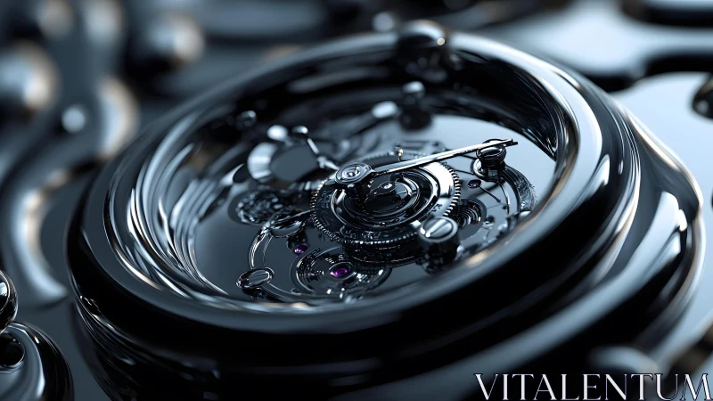 Futuristic Liquid Metal Watch Close-Up in High-Detail Artistic Style.