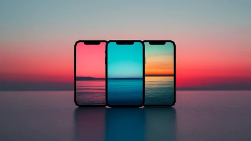 Three pocket horizons quietly remix a neon seaside sunset
