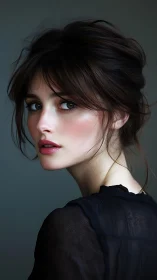 Profile portrait shows young woman in soft studio light