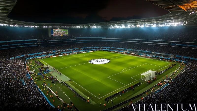 Roaring stadium crowd gathers under bright lights for kickoff