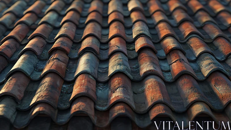 Weathered Clay Roof Tiles in Golden Sunlight.