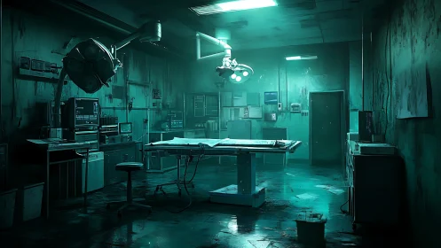 Eerie teal-lit surgery room invites curious, suspenseful viewing