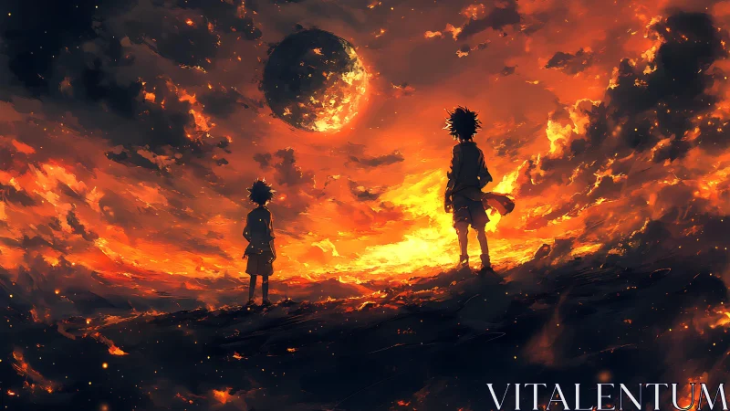 Two friends under a burning sky of dreams and wonder.