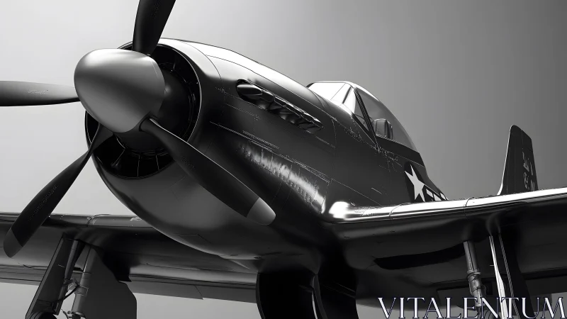 Close-up of Vintage WWII Fighter Plane in Dramatic Monochrome Style.