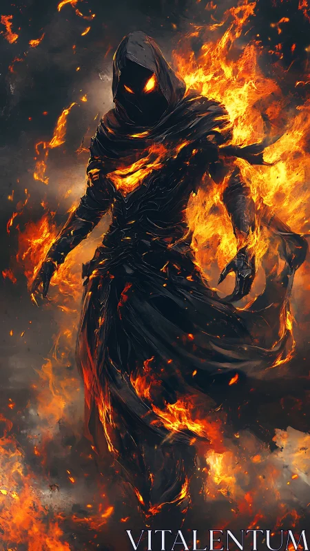 Ember-clad wraith strides calmly through its own inferno storm
