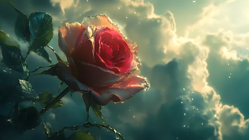 Red Rose Kissed by Golden Sunlight.