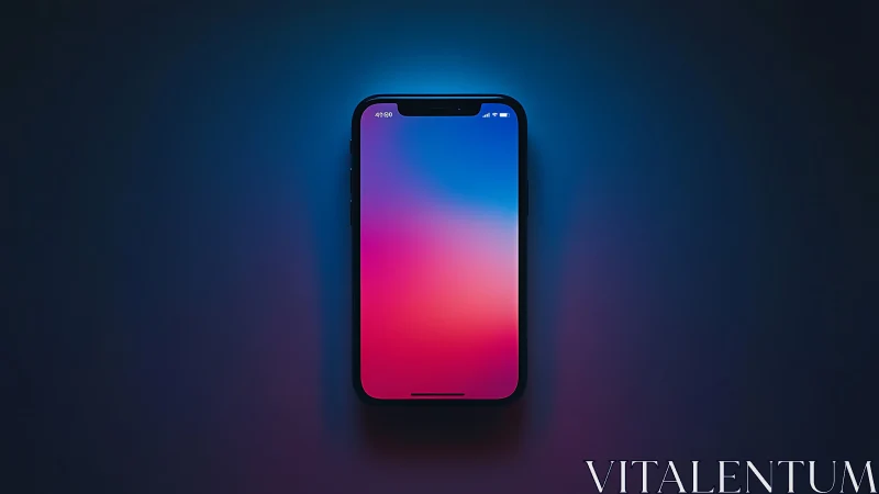 Modern Smartphone with Gradient Display Against Dark Ambient Environment.