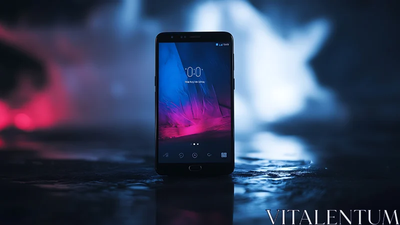 Smartphone Display Displaying Abstract Aurora-Inspired Digital Wallpaper. Technical aesthetic.
