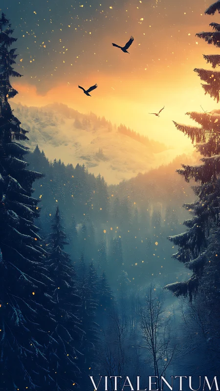 Noctilucent embers drifting through alpine dusk atmosphere.