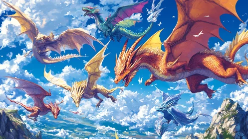 Skyborne dragons ignite vivid storm of color and light.