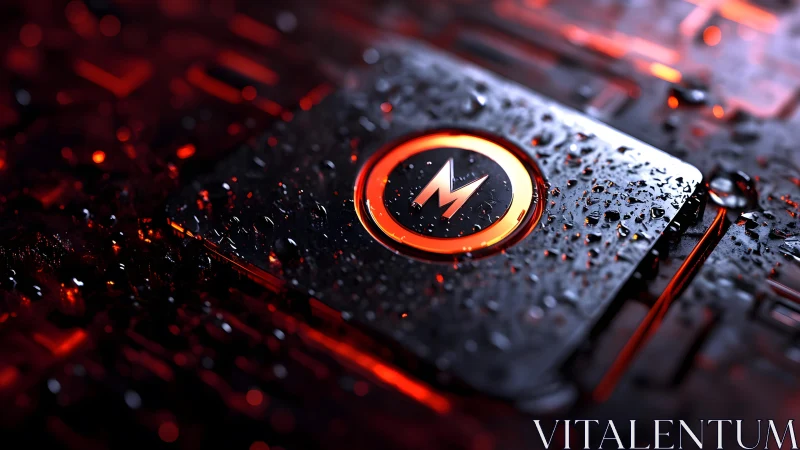 Futuristic Monero Chip in Dark Cyberpunk Style with Neon Glow.