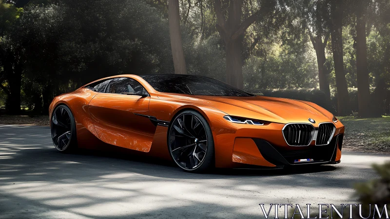 Orange BMW concept coupe showcases aggressive aerodynamic form.