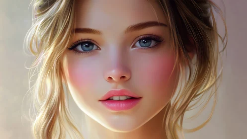 Young woman portrait rendered in soft digital realism