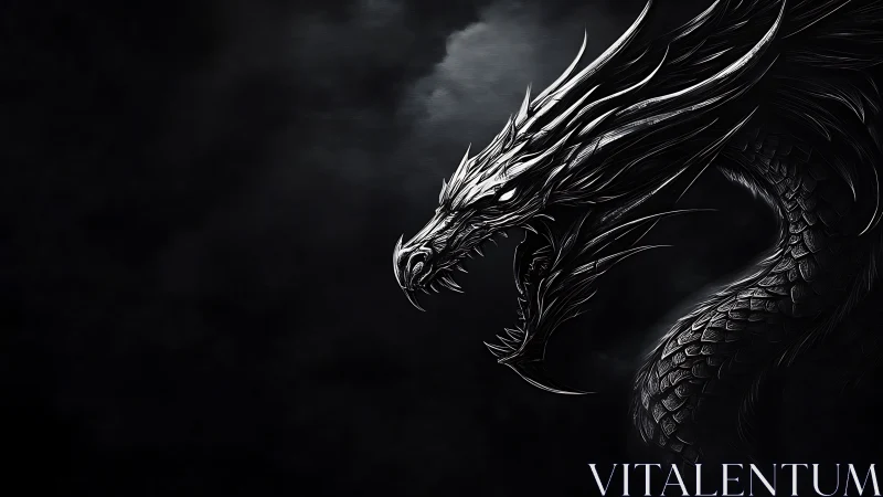 Monochrome serpentine dragon profile with barbed spiked crest