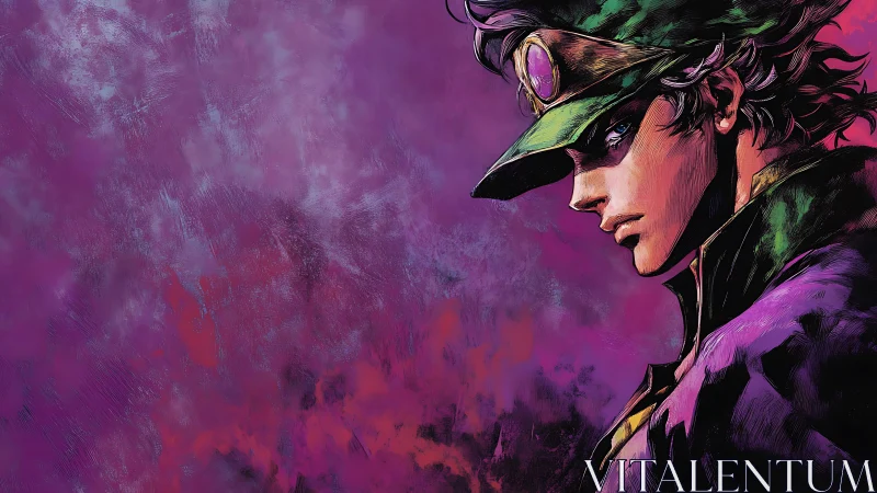 Moody anime wanderer against stormy violet skies.