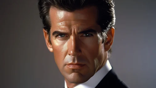 Close-up studio portrait of suited middle-aged man face.