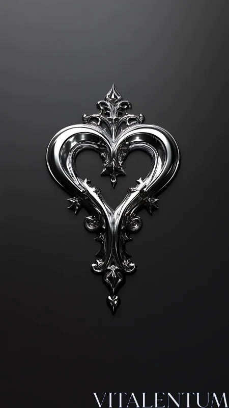 Ornate Silver Heart with Crown Against Dark Background.
