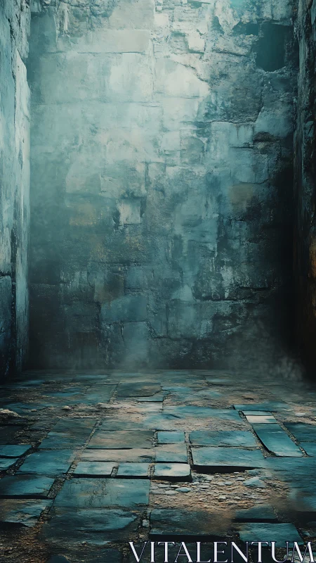 Forgotten stone corridor humming with cold blue echoes.