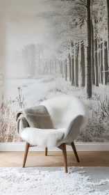 Modern accent chair in soft neutral winter interior.