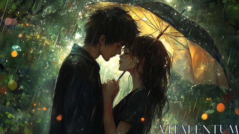 Two Souls Share an Umbrella Moment Under Enchanted Rain