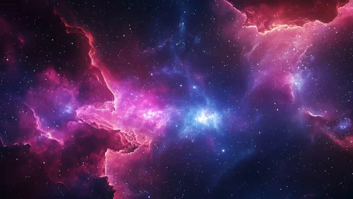 Radiant pink and blue nebula glows gently across deep space