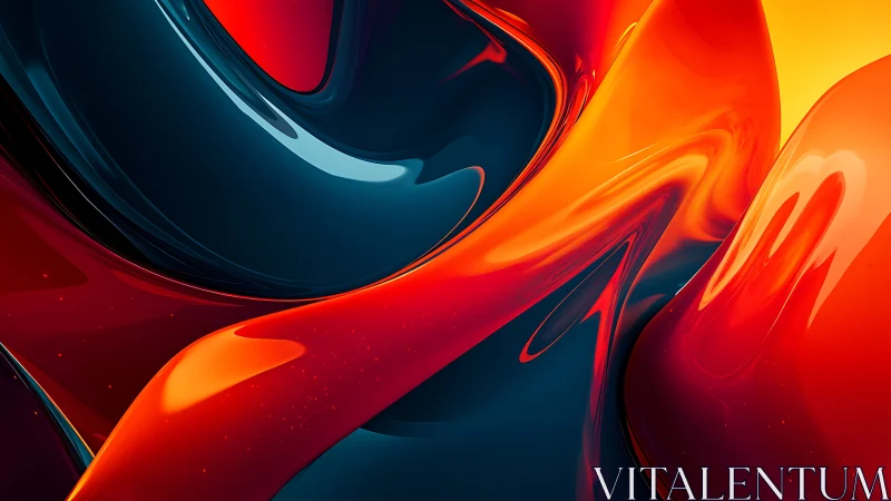 Glowing ribbons of red and blue swirl in a cozy abstract dance