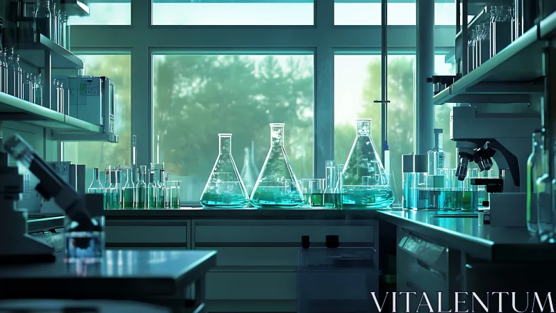 Sunlit analytical laboratory showcases calibrated glassware
