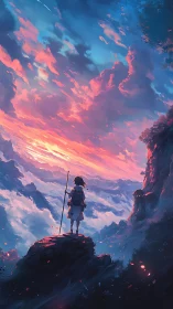 Young wanderer greets a cloudsea sunrise in blazing color.